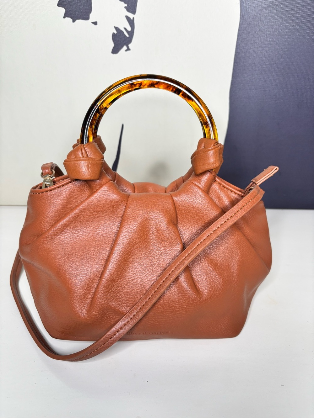 Elizabeth and James Cognac Faux Leather Mini Bag with Tortoiseshell Handle